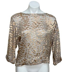 Club Monaco gold polka dot silk blend 3/4 length sheer blouse size small